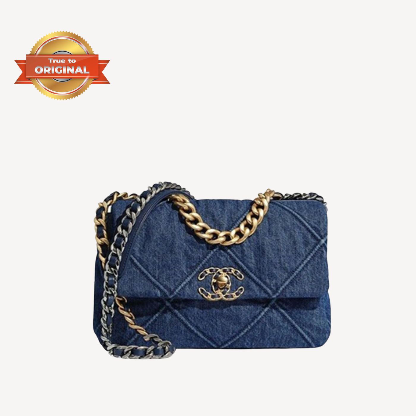[True-to-ORIGINAL] Chanel 19 Handbag Denim Blue For Women 10.1in/26cm AS1160